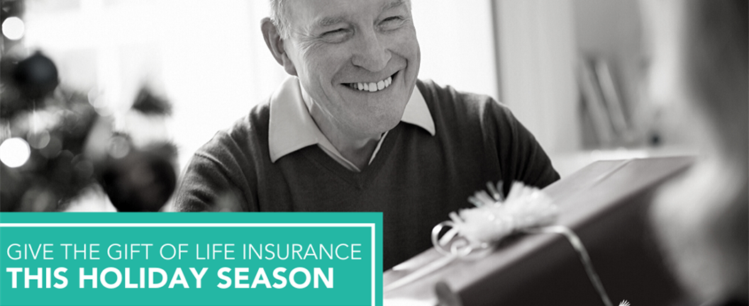 Man receiving gift , life insurance graphic