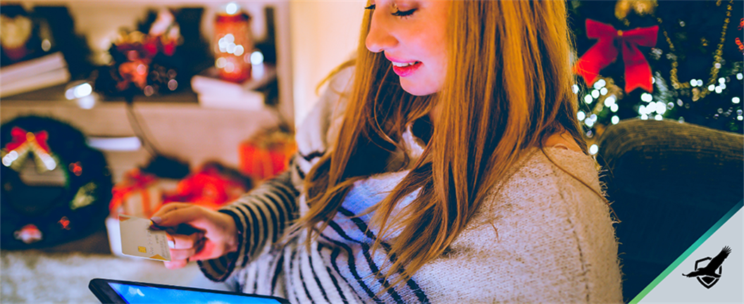 Checking iPad during Christmas Graphic