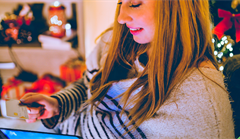 Checking iPad during Christmas Graphic